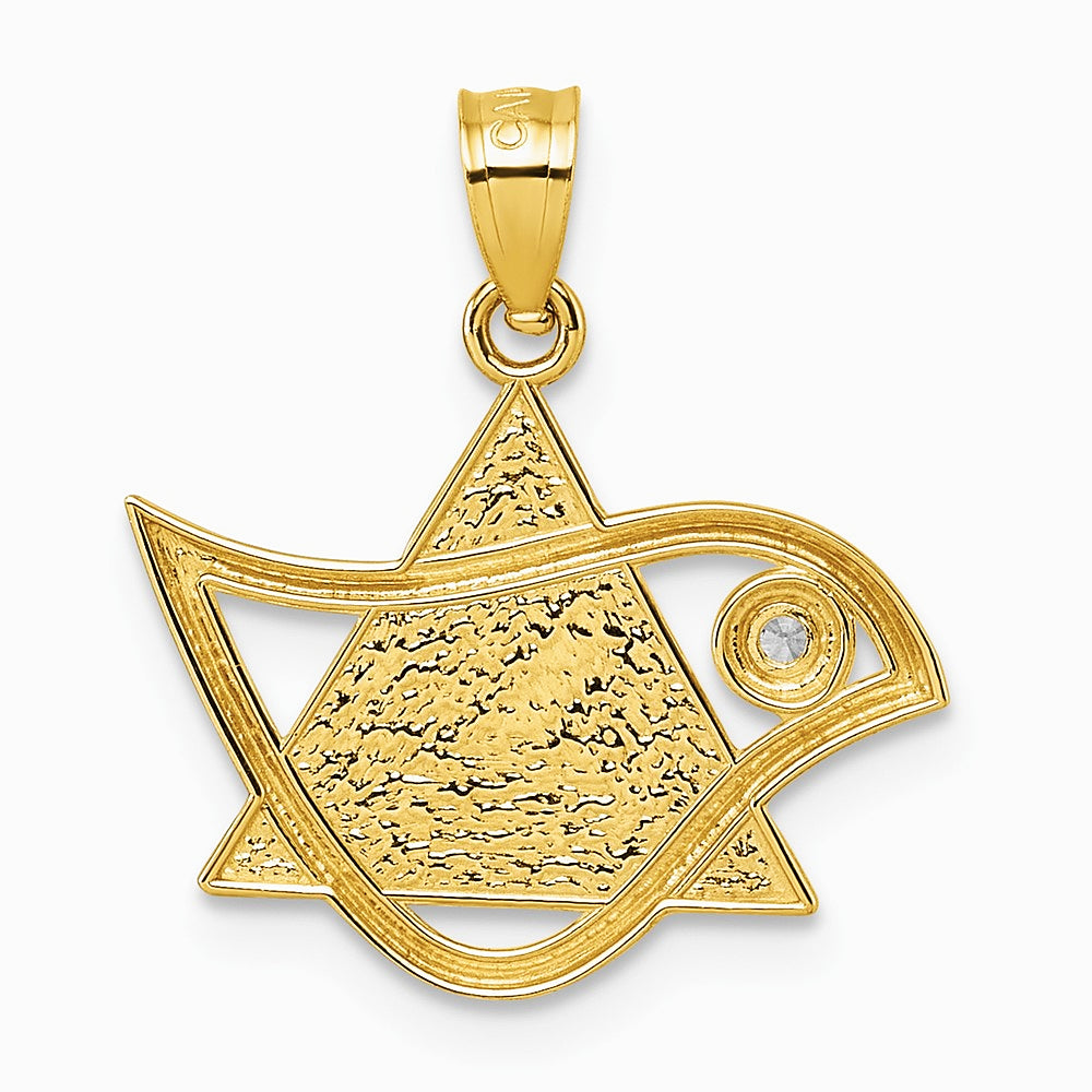 14K Yellow Gold Polished & Textured CZ Bird & Triangle Star of David Pendant - Product Photo