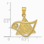 14K Yellow Gold Polished & Textured CZ Bird & Triangle Star of David Pendant - Product Photo