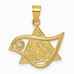 14K Yellow Gold Polished & Textured CZ Bird & Triangle Star of David Pendant - Product Photo