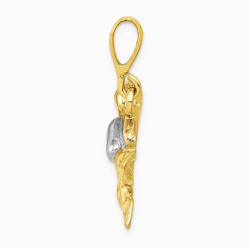 10K / 14K Yellow with Rhodium & Rhodium Polished Open-Backed Scuba Diver Pendant - Product Photo