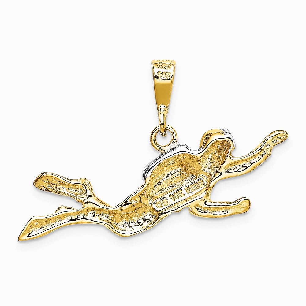 10K / 14K Yellow with Rhodium & Rhodium Polished Open-Backed Scuba Diver Pendant - Product Photo