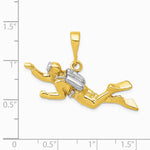 10K / 14K Yellow with Rhodium & Rhodium Polished Open-Backed Scuba Diver Pendant - Product Photo