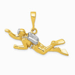 10K / 14K Yellow with Rhodium & Rhodium Polished Open-Backed Scuba Diver Pendant - Product Photo