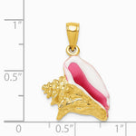 10K / 14K Yellow Gold Pol. 3-Dimensional Pink & White Enameled Conch Shell - Product Photo