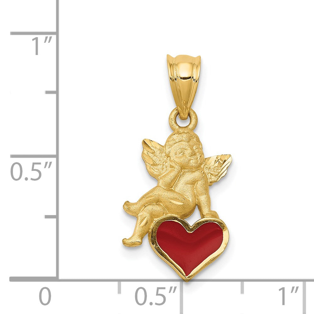 14k Enameled Angel on Heart Pendant - Product Photo