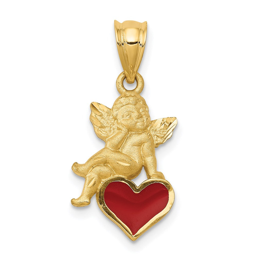 14k Enameled Angel on Heart Pendant - Product Photo