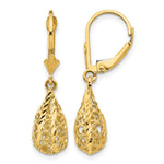 14k Polished Diamond-Cut Filigree Dangle Leverback Earrings - Product Photo