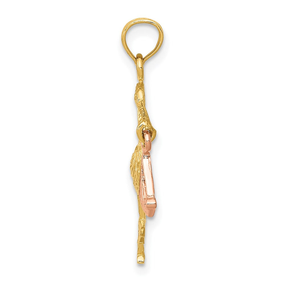 10K / 14K Two-tone Stork with Dangling Baby Charm - Product Photo