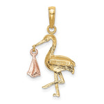 10K / 14K Two-tone Stork with Dangling Baby Charm - Product Photo