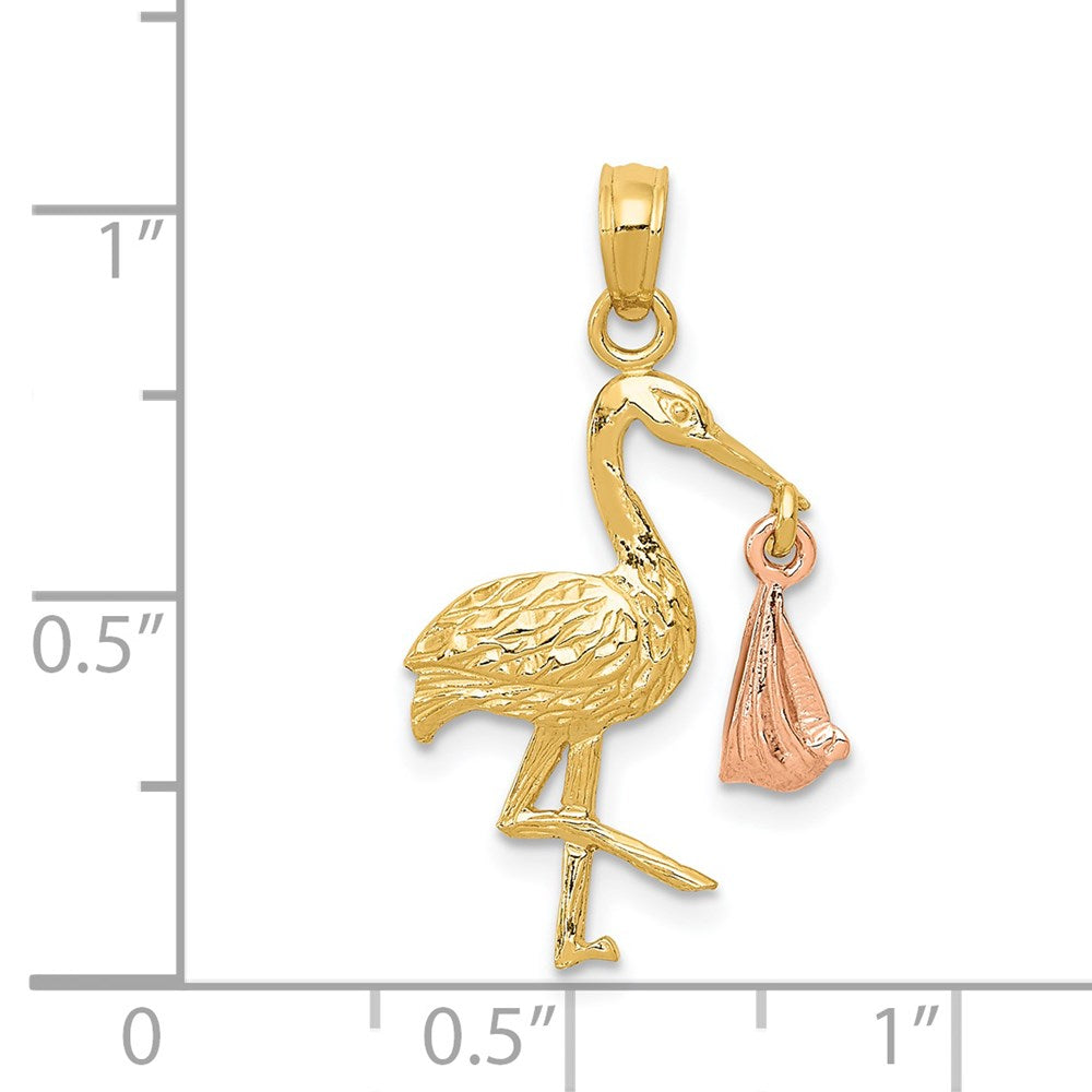 10K / 14K Two-tone Stork with Dangling Baby Charm - Product Photo