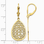 14K Yellow Gold Teardrop Filigree Dangle Leverback Earrings - Product Photo