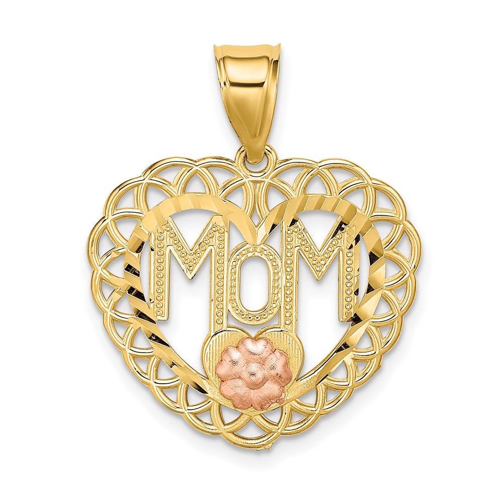 14K Two-tone MOM in Heart Frame Charm