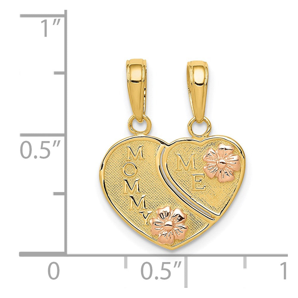 14k Two-tone MOMMY-ME Break-apart Heart Pendant - Product Photo