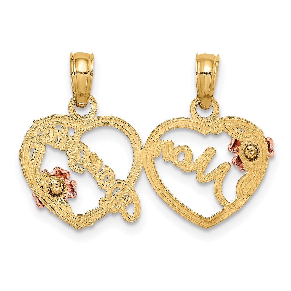 14k Two-tone MOM - DAUGHTER Break-apart Hearts Pendant - Product Photo