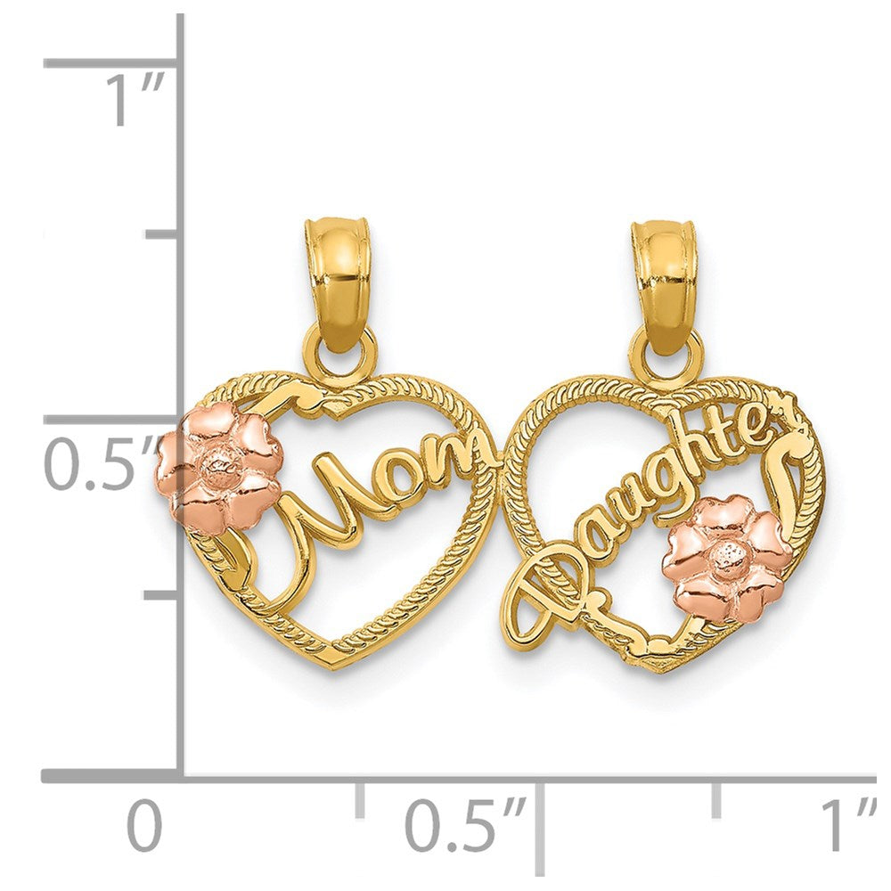 14k Two-tone MOM - DAUGHTER Break-apart Hearts Pendant - Product Photo