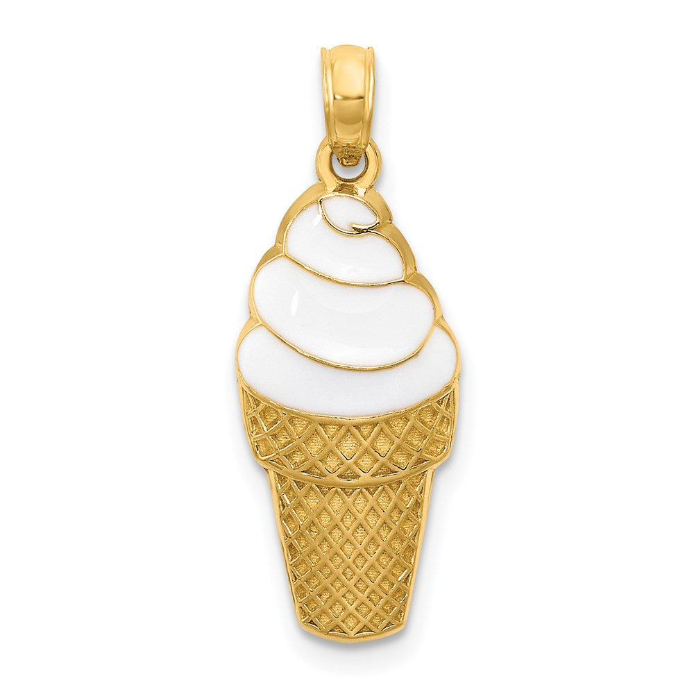 14k Enameled Vanilla Ice Cream Cone Pendant - Product Photo