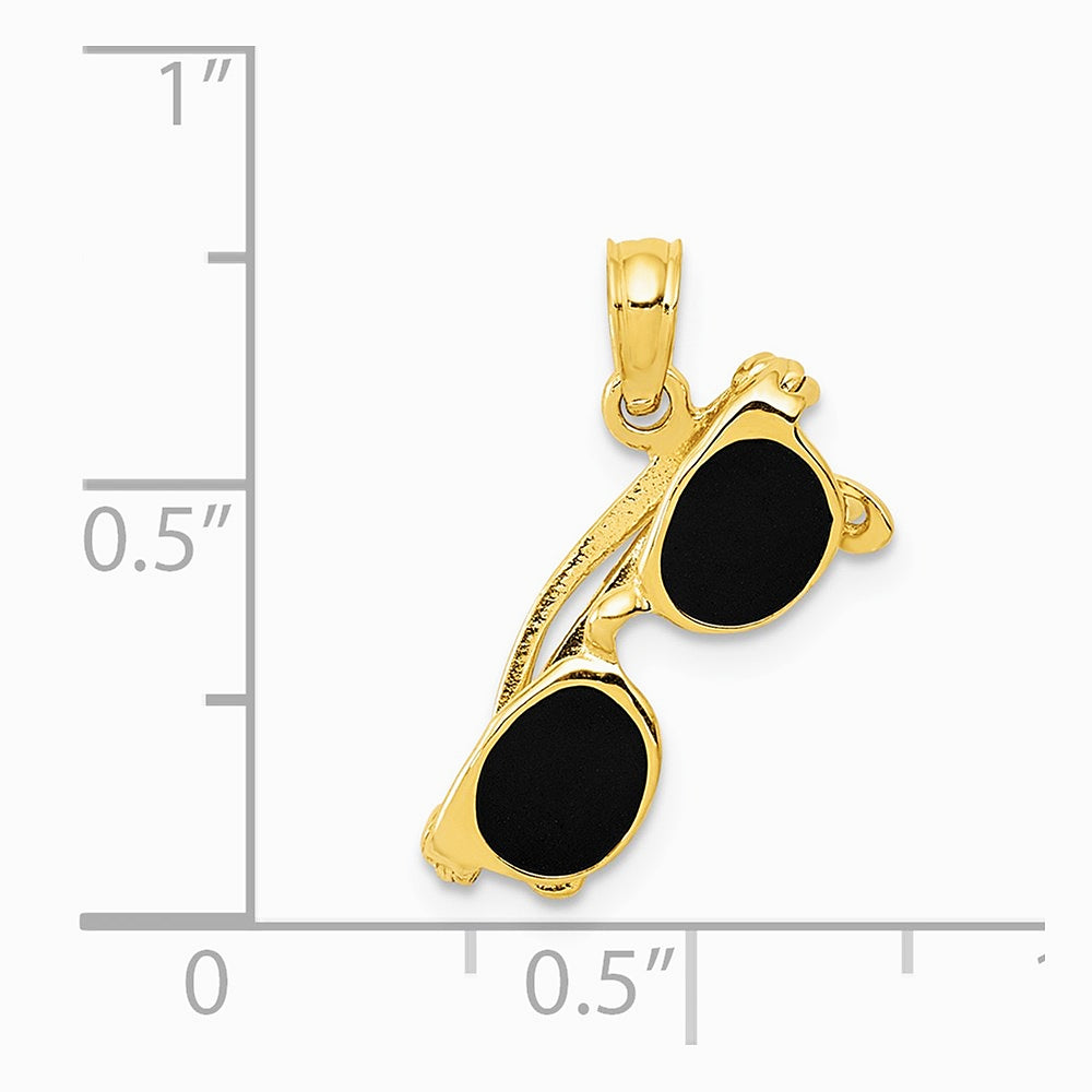 10K / 14K Yellow Gold 3-D Black Enameled Moveable Sunglasses Pendant - Product Photo