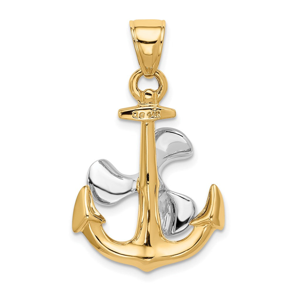 14k Two-tone 3-D Anchor w/Moveable Propeller Pendant - Product Photo