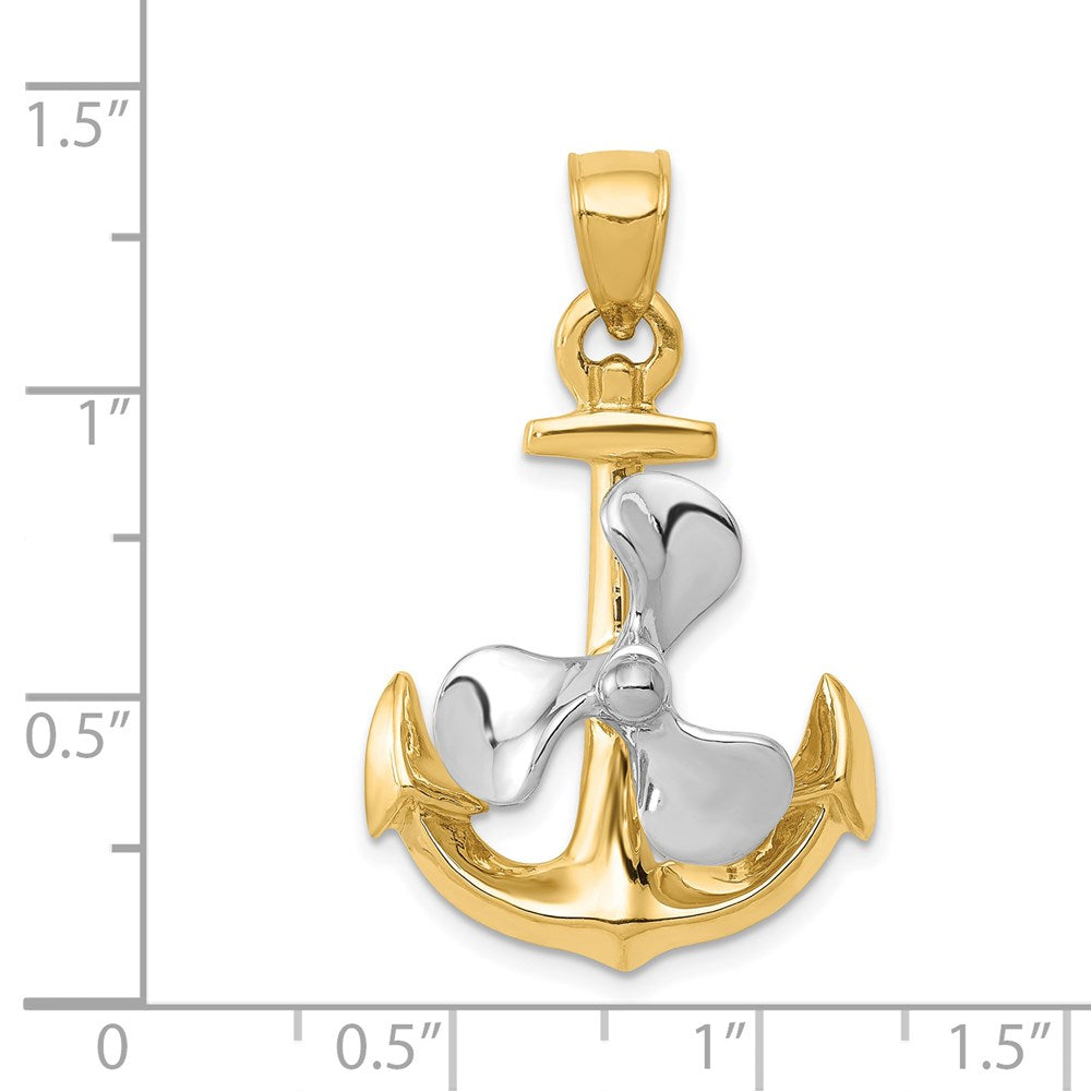 14k Two-tone 3-D Anchor w/Moveable Propeller Pendant - Product Photo