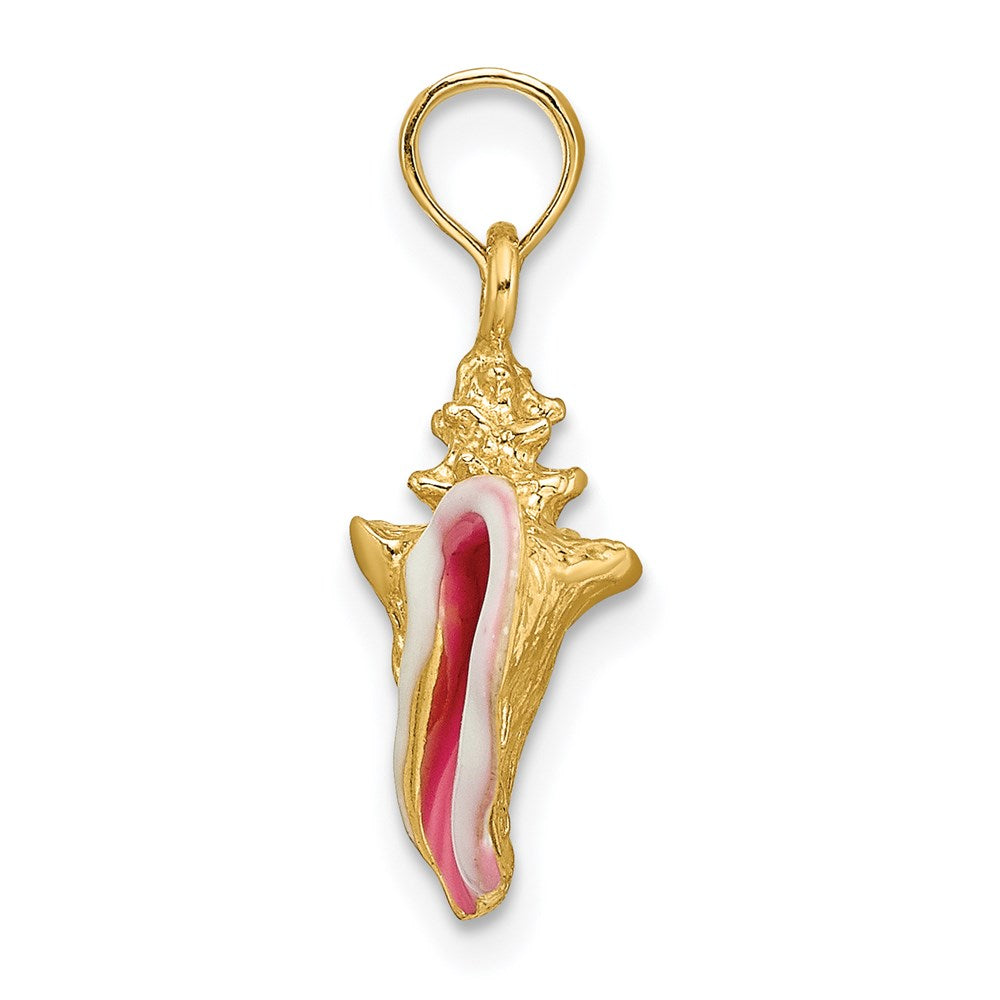 10K / 14K Yellow Gold Enameled 3-D Conch Shell Pendant - Product Photo