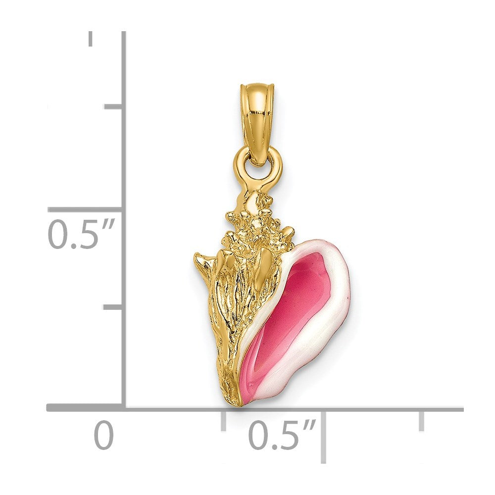 10K / 14K Yellow Gold Enameled 3-D Conch Shell Pendant - Product Photo