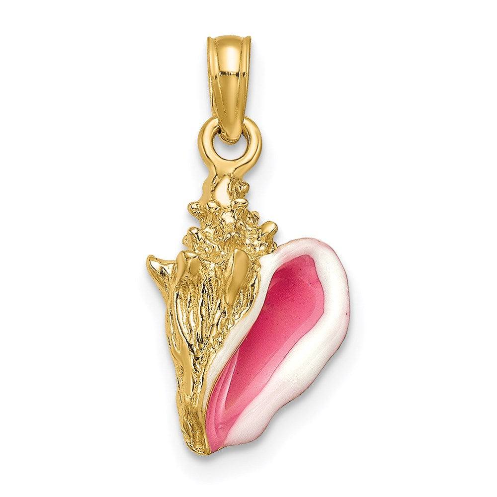 10K / 14K Yellow Gold Enameled 3-D Conch Shell Pendant - Product Photo