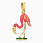 10K / 14K Yellow Gold Enameled 3-D Pink Flamingo Pendant - Product Photo