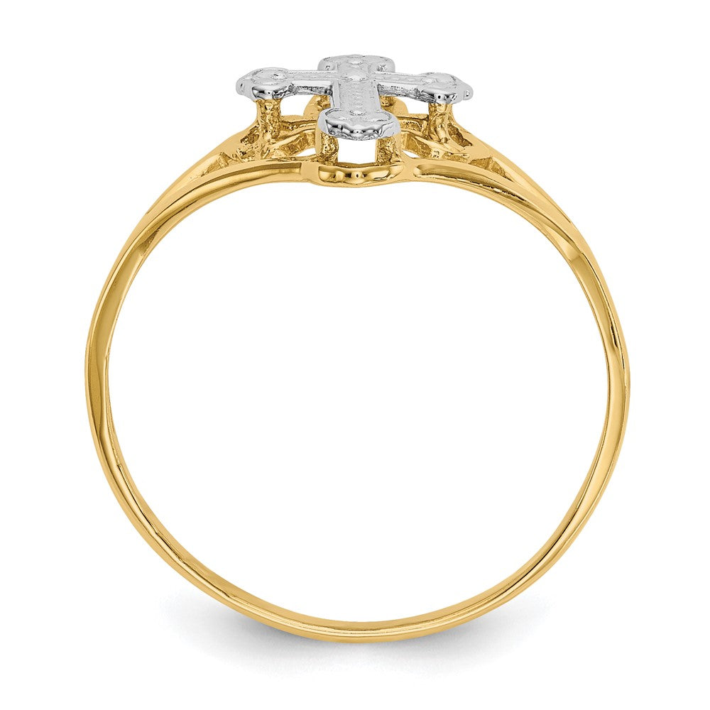 14K Yellow & Rhodium w/Rhodium Cross Ring - Product Photo