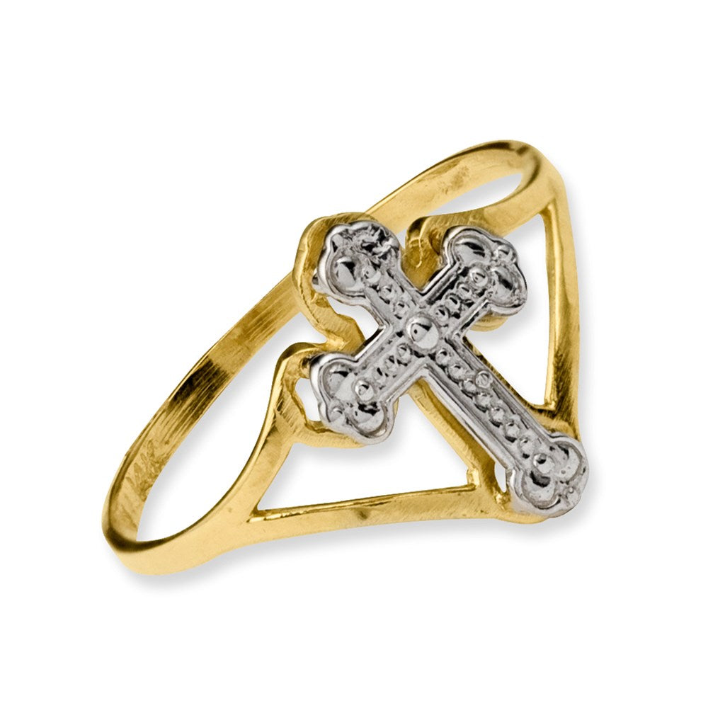 14K Yellow & Rhodium w/Rhodium Cross Ring - Product Photo