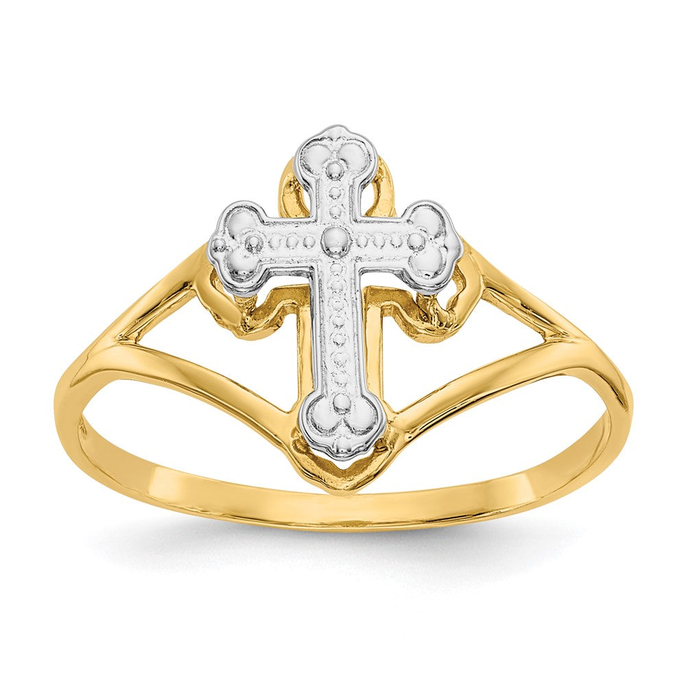 14K Yellow & Rhodium w/Rhodium Cross Ring - Product Photo