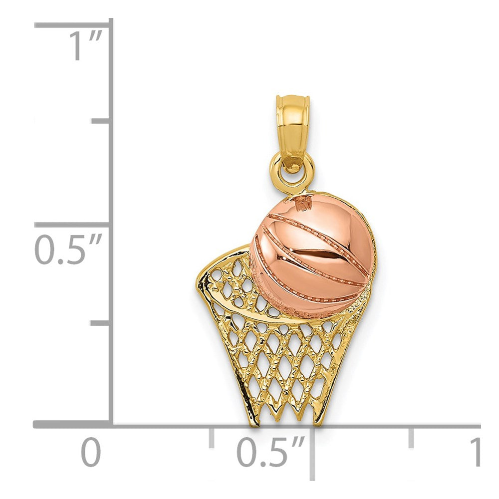 10K / 14K Two-tone Basketball Hoop with Ball Pendant - Product Photo