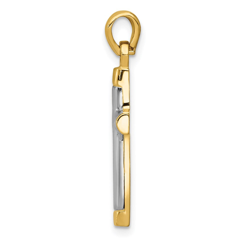 14K Yellow & Rhodium with Rhodium Cross Pendant - Product Photo
