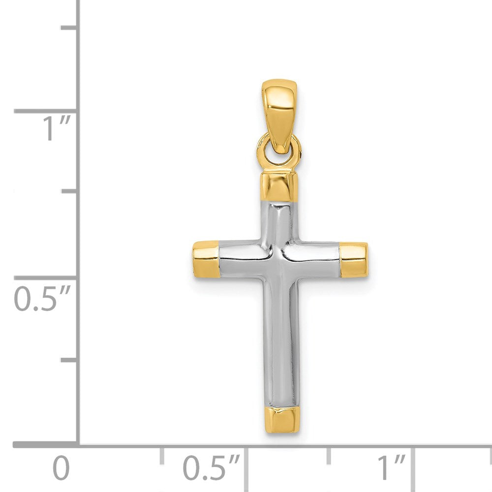 14K Yellow & Rhodium with Rhodium Cross Pendant - Product Photo
