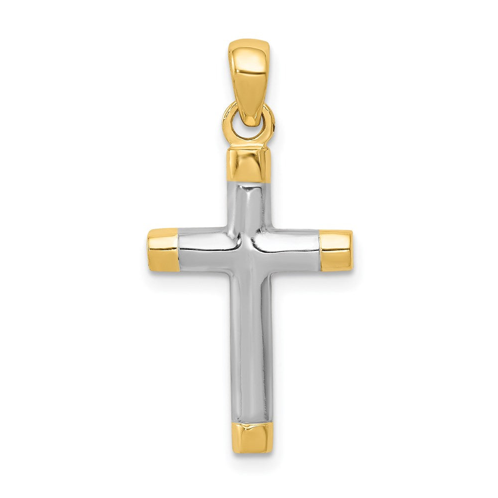 14K Yellow & Rhodium with Rhodium Cross Pendant - Product Photo