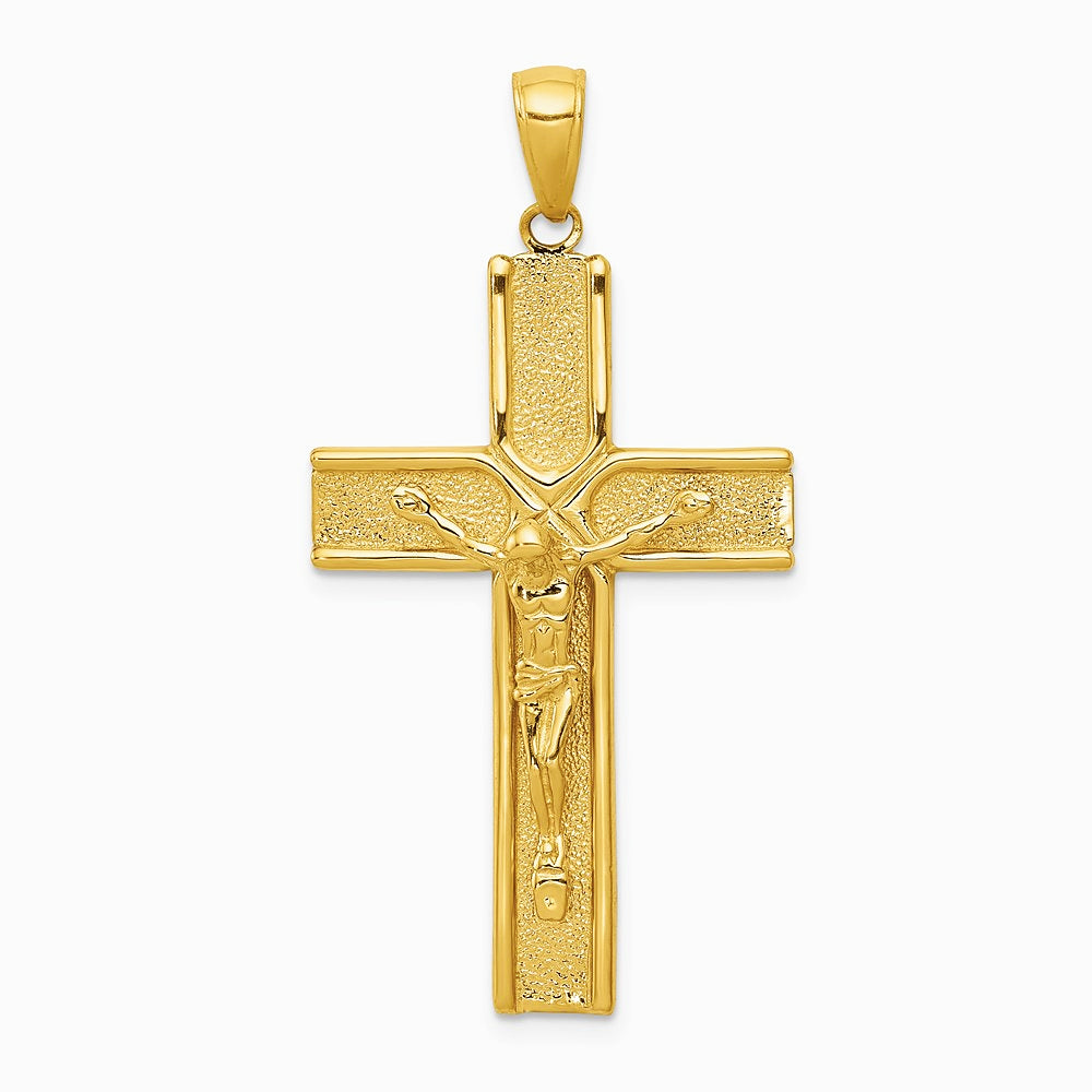 10K / 14K Yellow Gold Satin Finish Crucifix Pendant - Product Photo