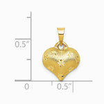 10K / 14K Yellow Gold Polished & Satin Diamond-Cut 3-D Puffed Heart Pendant - Product Photo