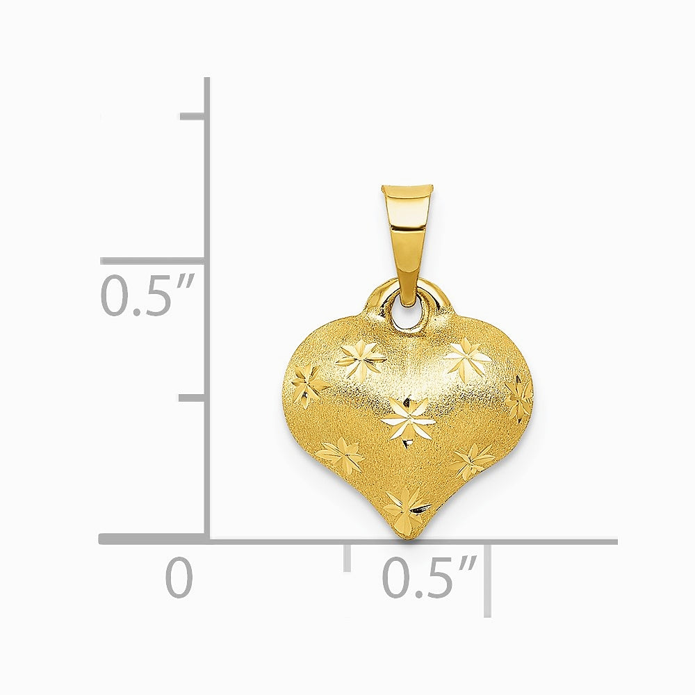 10K / 14K Yellow Gold Polished & Satin Diamond-Cut 3-D Puffed Heart Pendant - Product Photo
