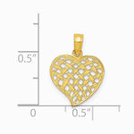 10K / 14K Yellow Gold Polished Basket Weave Pattern Heart Pendant - Product Photo