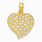 10K / 14K Yellow Gold Polished Basket Weave Pattern Heart Pendant - Product Photo
