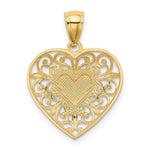14K and White Rhodium Polished Diamond-cut Filigree Heart Pendant - Product Photo