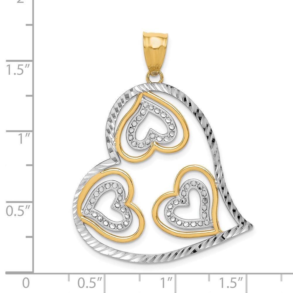 14K Yellow & Rhodium w/ Rhodium Polished Hearts Inside Heart Pendant - Product Photo