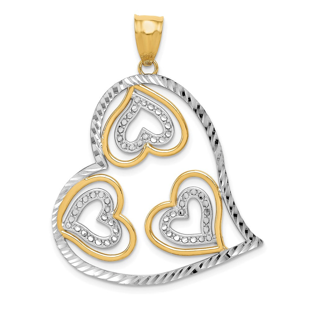 14K Yellow & Rhodium w/ Rhodium Polished Hearts Inside Heart Pendant - Product Photo