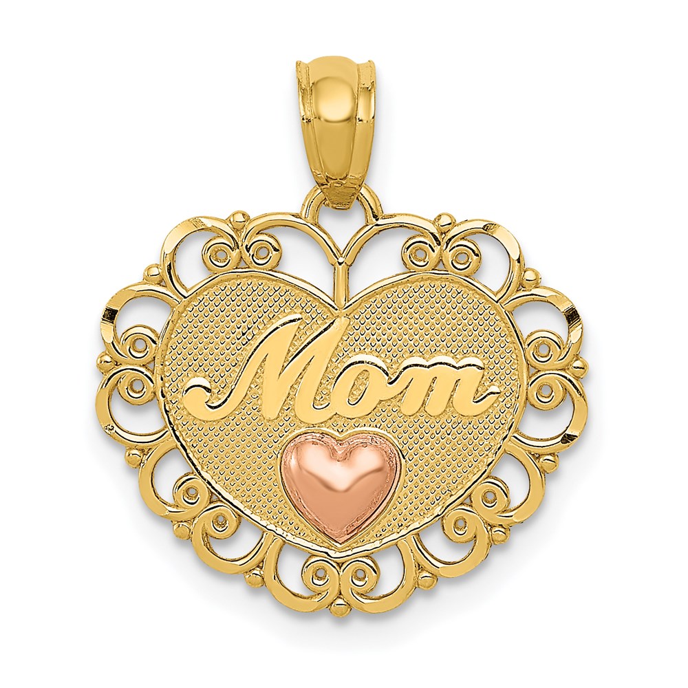 14K Two-tone MOM Heart Pendant