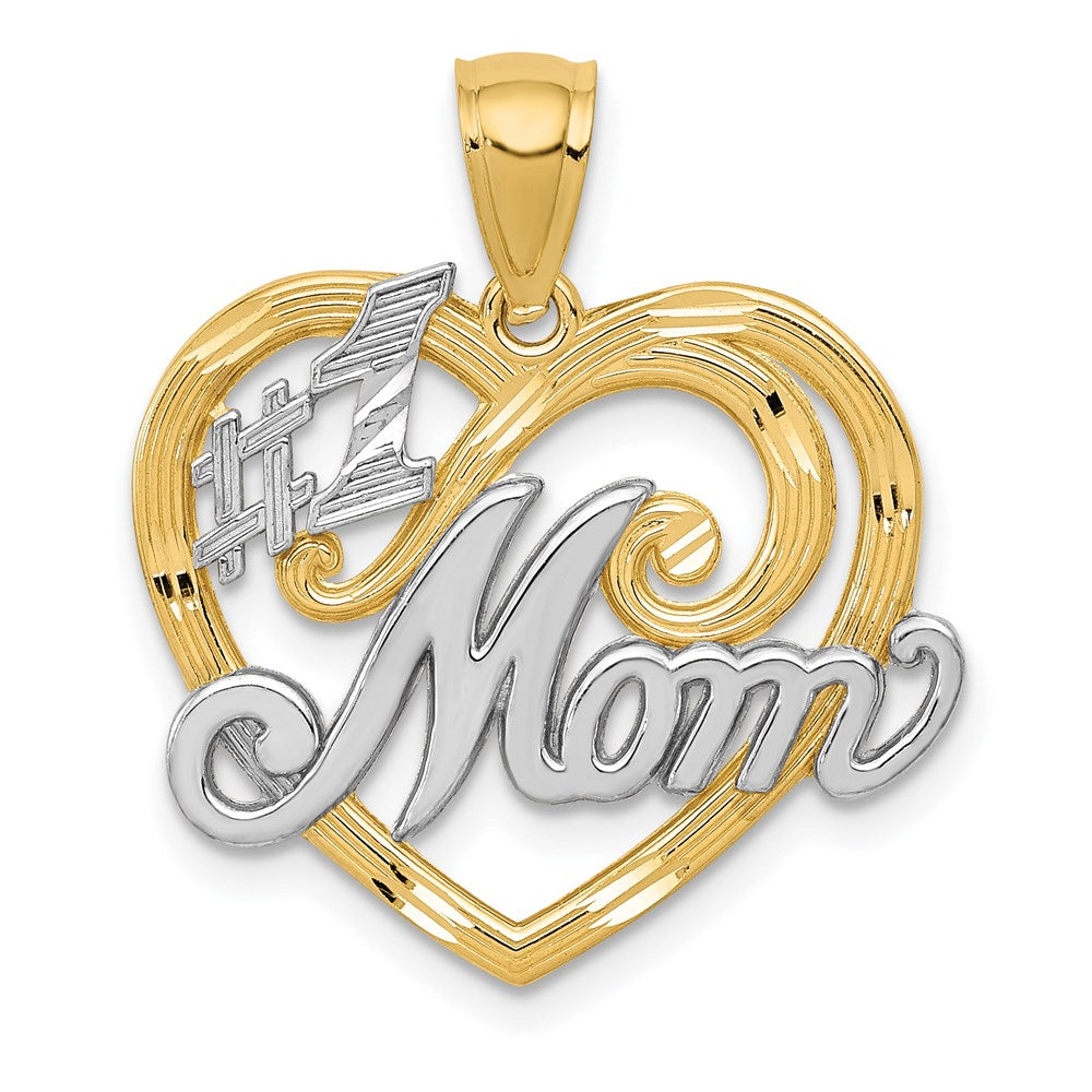 14K Yellow & Rhodium and Rhodium #1 MOM Heart Pendant