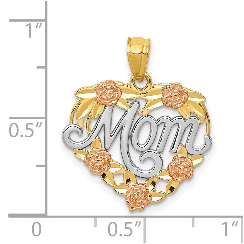 14K Two-tone with White Rhodium MOM Heart Pendant - Product Photo