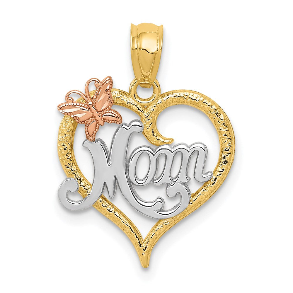 14K Two-Tone Gold w/White Rhodium MOM Heart Pendant