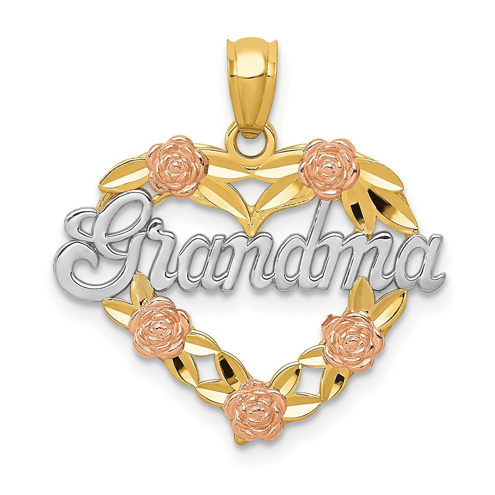14K Two-Tone Gold w/White Rhodium GRANDMA Heart Pendant