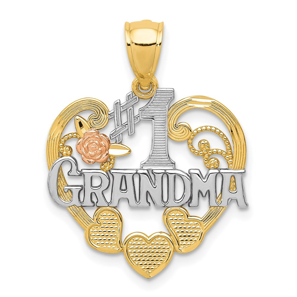 14K Two-tone with White Rhodium #1 GRANDMA Heart Pendant