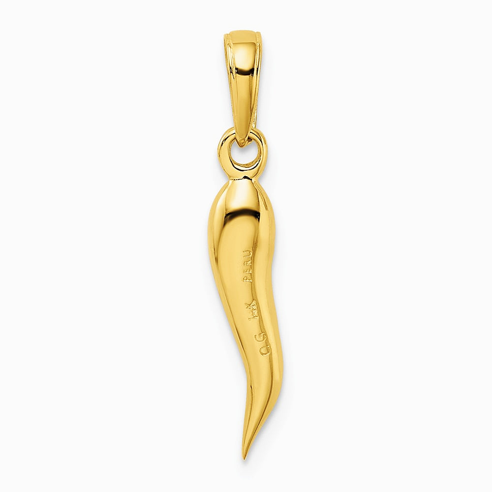 10K / 14K Yellow Gold Medium Italian Horn Pendant - Product Photo