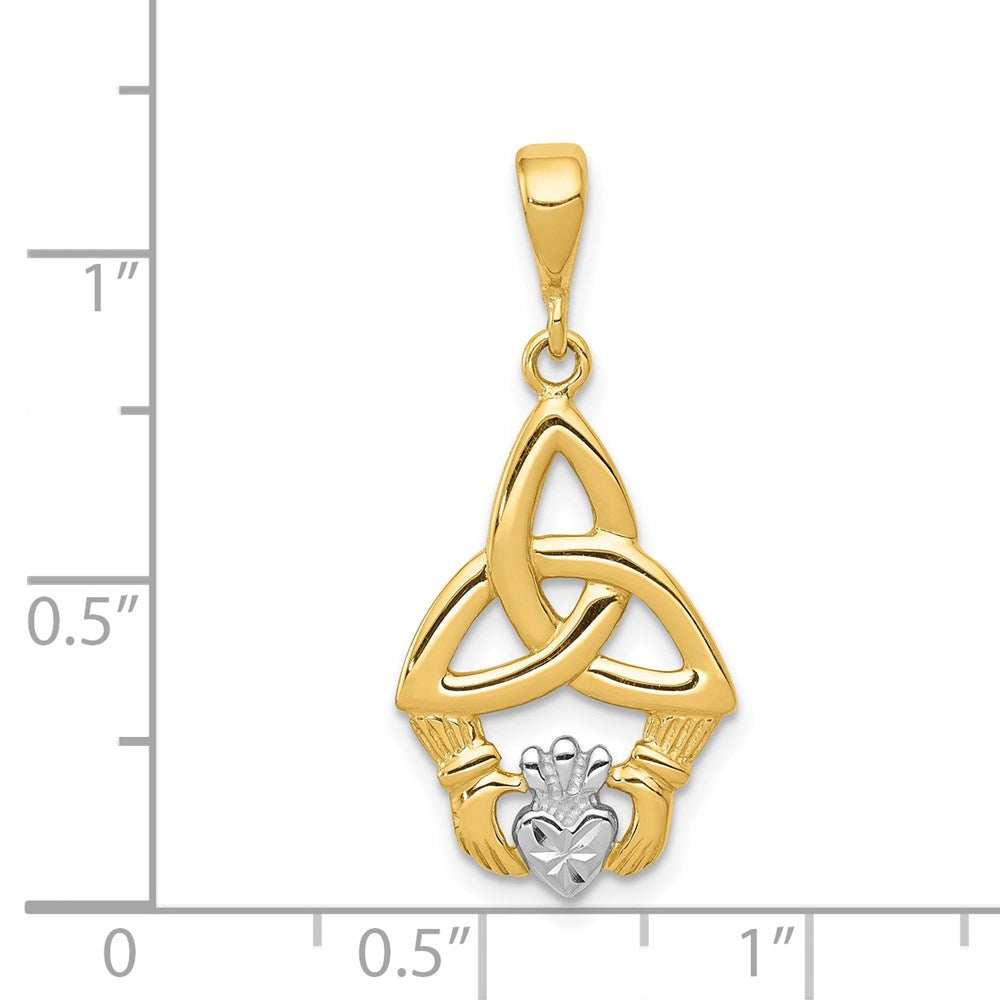 14K Rhodium Diamond-cut Claddagh Pendant - Product Photo